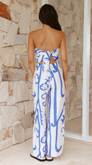 Harley Scarf Top and Pants Set - White / Blue Tribal