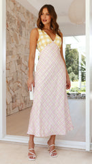 Dae Maxi Dress - Yellow / Pink Check