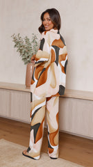 Bailie Shirt and Pants Set - Brown/Orange