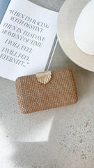 Livy Shell Clasp Woven Structured Clutch - Natural