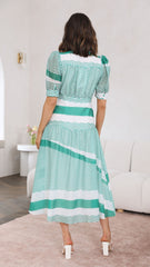 Eliza Midi Dress - Green Stripe