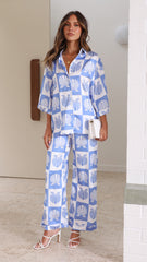 Camilla Shirt and Pants Set - Blue/White