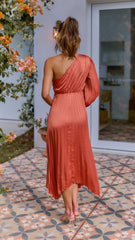 Brooklyn One Shoulder Midi Dress - Copper