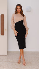 Nalani Midi Dress - Beige/Black