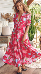 Annabel Maxi Dress - Cerise Print
