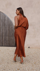 Esther One Shoulder Long Sleeve Dress - Copper