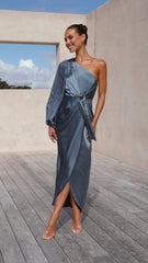 Heidi One Shoulder Maxi Dress - Slate Blue