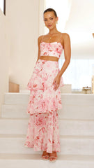 Maeva Maxi Skirt - Pink / White Print