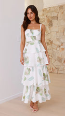 Odilia Maxi Dress - White/Green Floral