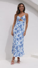 Delilah Midi Dress - Blue/White Floral