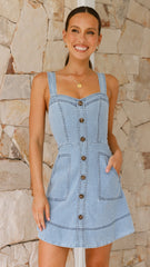 Damalis Mini Dress - Mid Blue Denim