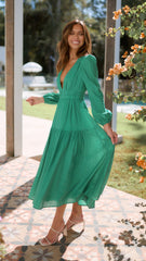 Erin Long Sleeve Midi Dress - Emerald