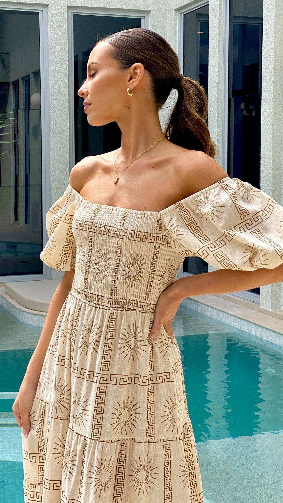 Erica Maxi Dress - White/Tan