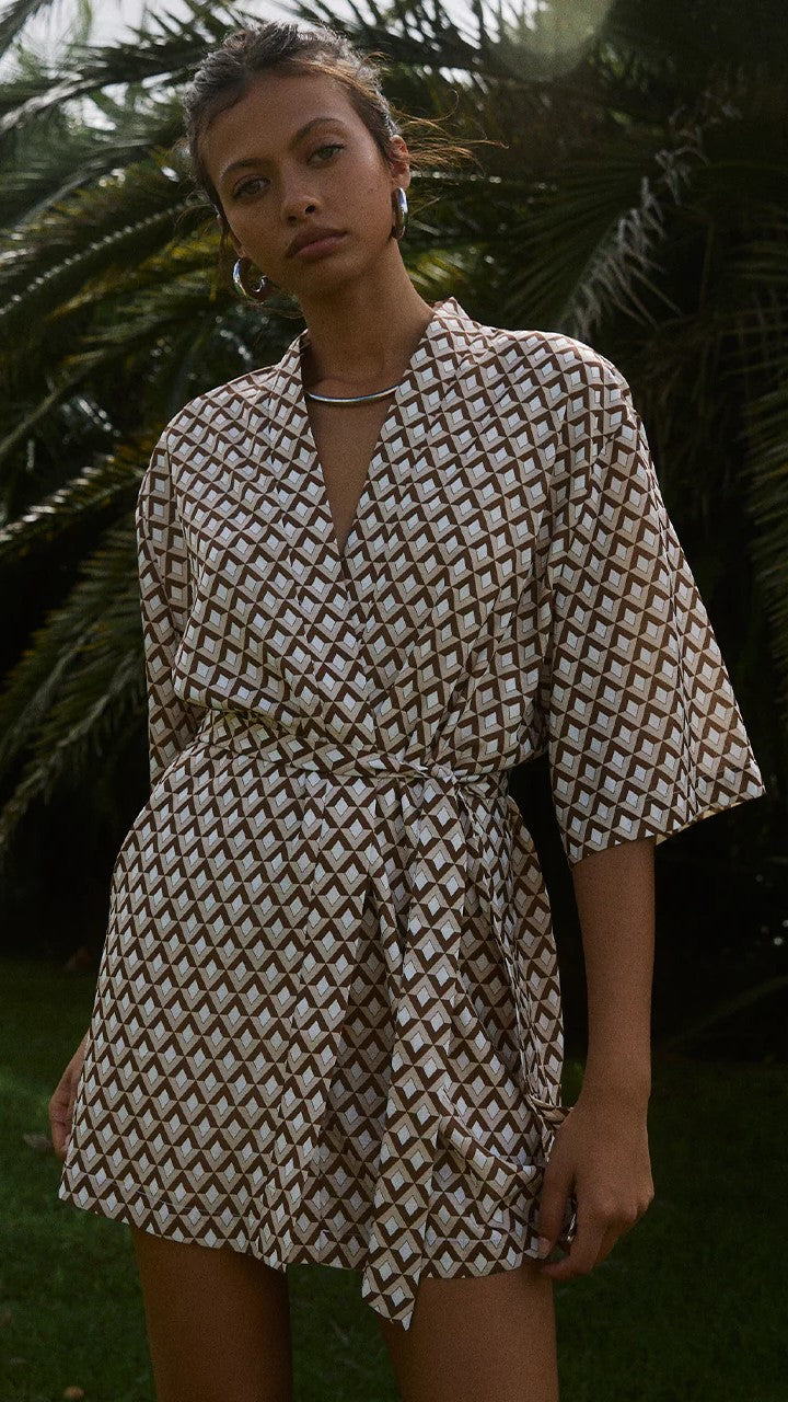 Milani Kimono Dress - Chocolate Geo