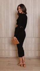 Leandra Knit Midi Skirt - Black