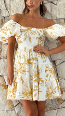 Bronty Mini Dress - Yellow Floral