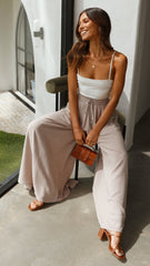 Avery Wide Leg Pants - Beige