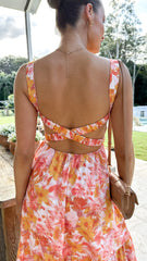 Bairbre Maxi Dress - Orange/Red Floral