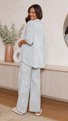 Hailey Button Up Shirt and Pants Set - Sage Floral