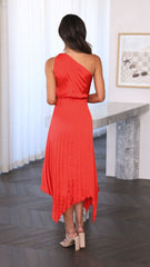 Cali One Shoulder Midi Dress - Red