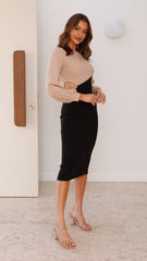 Nalani Midi Dress - Beige/Black