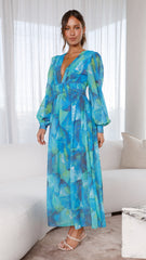 Kayla Maxi Dress - Blue Floral