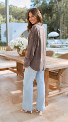 Graciela Button Up Shirt - Warm Grey Cupro