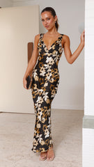 Rubie Maxi Dress - Black Floral