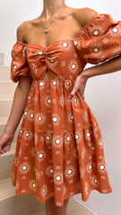Luna Mini Dress - Brown Sun Print