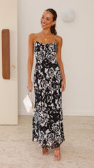 Margie Midi Dress - Black Print