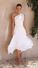 Cali One Shoulder Midi Dress - White