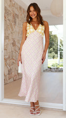 Dae Maxi Dress - Yellow / Pink Check