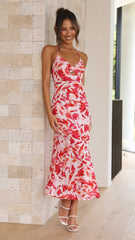 Finnah Midi Dress - Pink/Red Floral