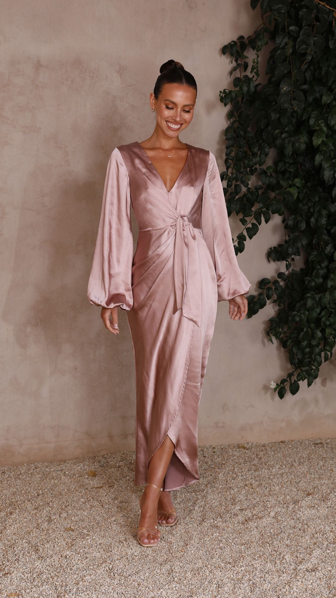 Naomi Long Sleeve Maxi Dress - Dusty Pink