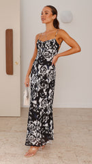 Margie Midi Dress - Black Print