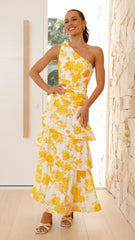 Odilie One Shoulder Maxi Dress - Yellow Floral