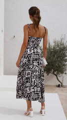 Rio Midi Dress - Black/White Print
