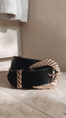 Amelie Twist Buckle Belt - Black/Gold