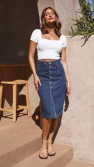 Takara Denim Midi Skirt - Denim