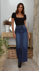 Rennie Denim Maxi Skirt - Mid Blue
