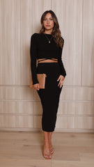 Leandra Knit Midi Skirt - Black