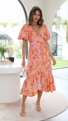 Carmen Midi Dress - Pink Floral