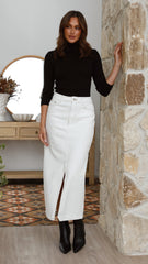 Reno Denim Midi Skirt - White