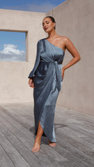 Heidi One Shoulder Maxi Dress - Slate Blue