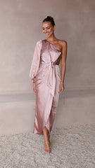 Heidi One Shoulder Maxi Dress - Dusty Pink