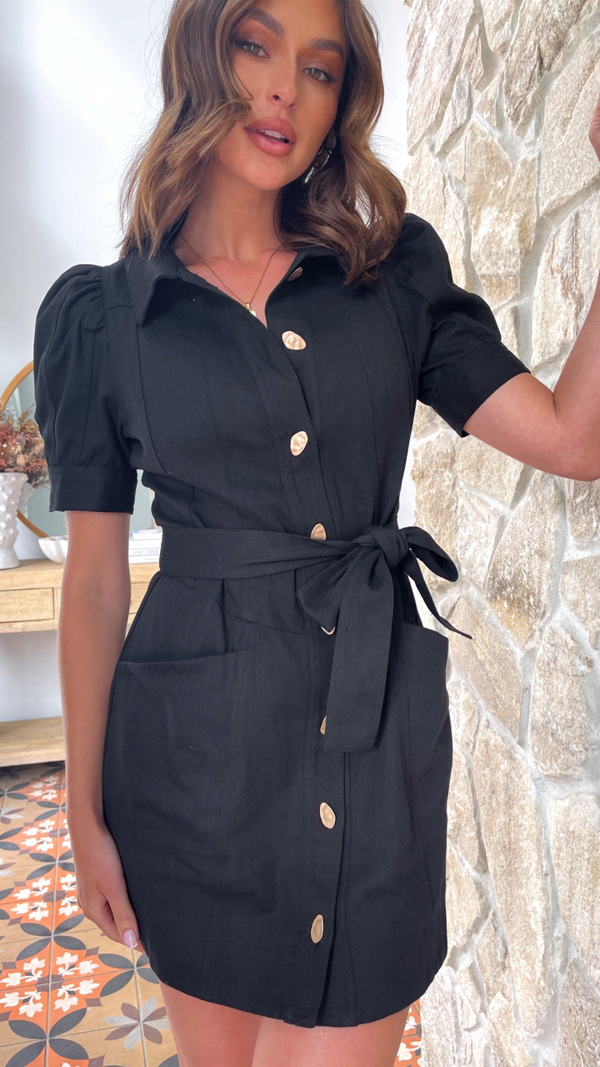 Taima Mini Dress - Black Denim