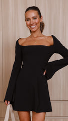 Eve Long Sleeve Mini Dress - Black
