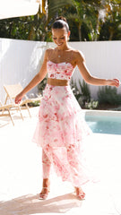 Maeva Maxi Skirt - Pink / White Print