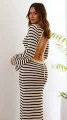 Cherie Knit Maxi Dress - Sand / Black