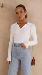 Frankie Knit Long Sleeve Top - White
